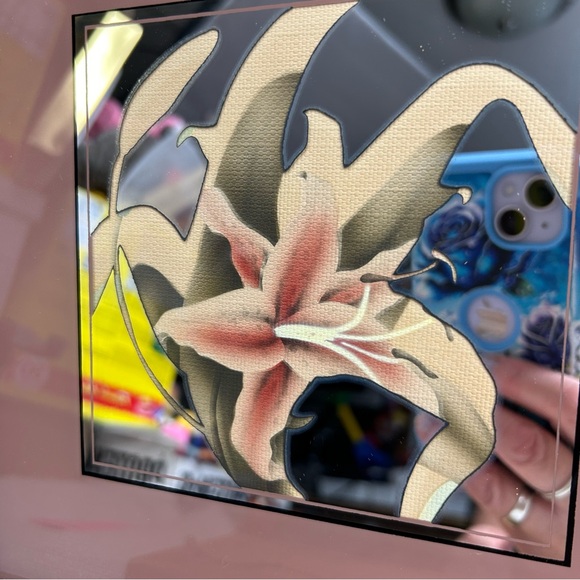 Vintage 90's wooden framed mirror mauve Lily & Lotus flower set 10" x 10" - Picture 5 of 11